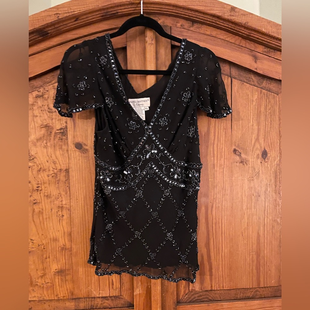 Papell Boutique Vintage black beaded blouse
